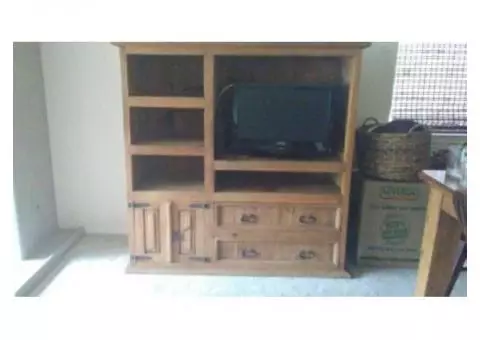 Beautiful Solid Distressed Wood and Rot Iron Entertainment Center by L